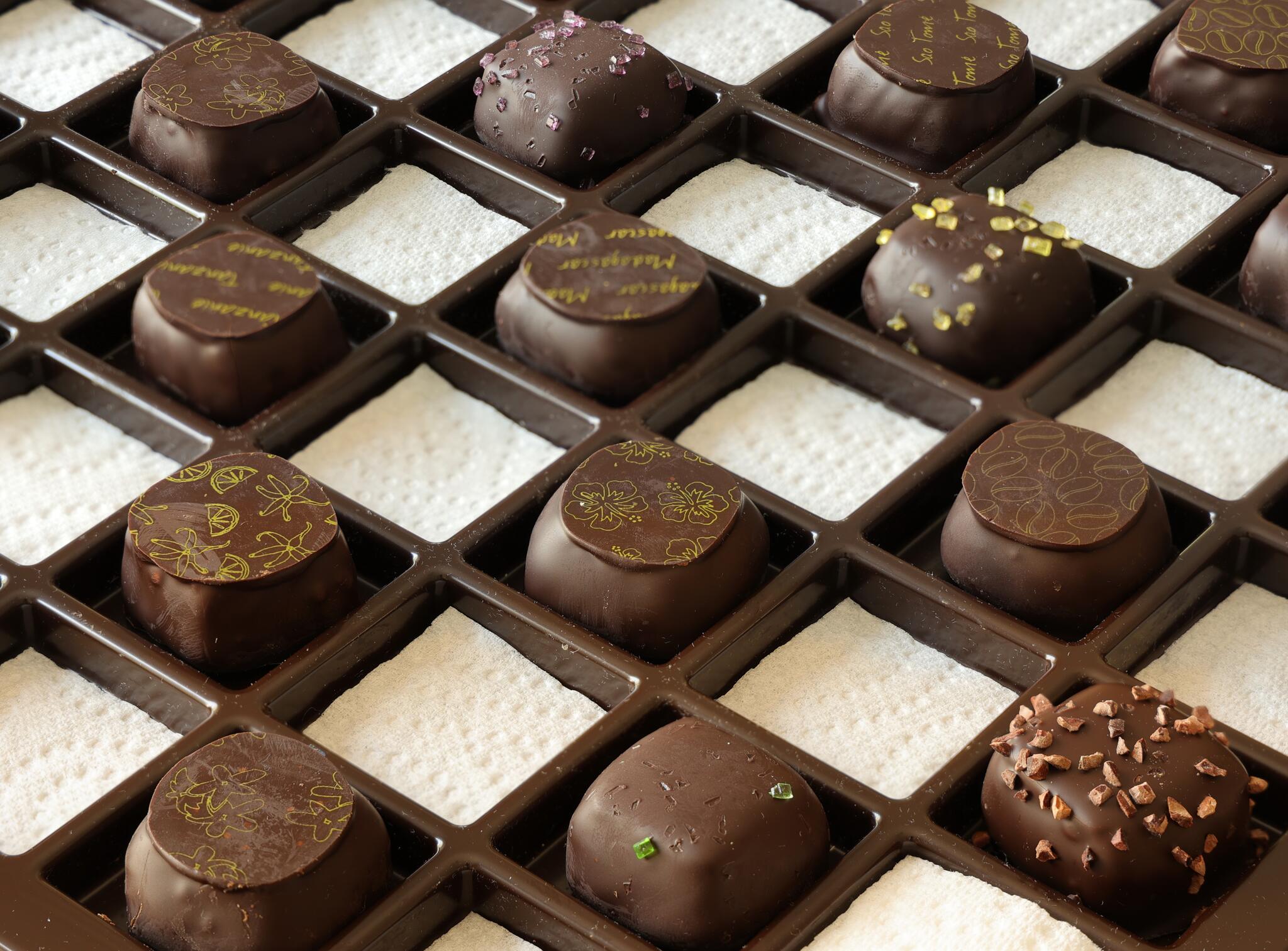 Damier de chocolats [Photo de Bernadette Chevalier]