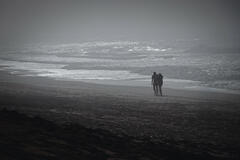 Seuls sur le sable (les pieds dans l'eau)