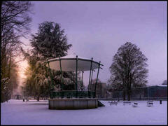 Huy - Coucher de soleil sur le kiosque;