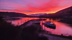 coucher sur le Rhône au barrage d'Ampuis